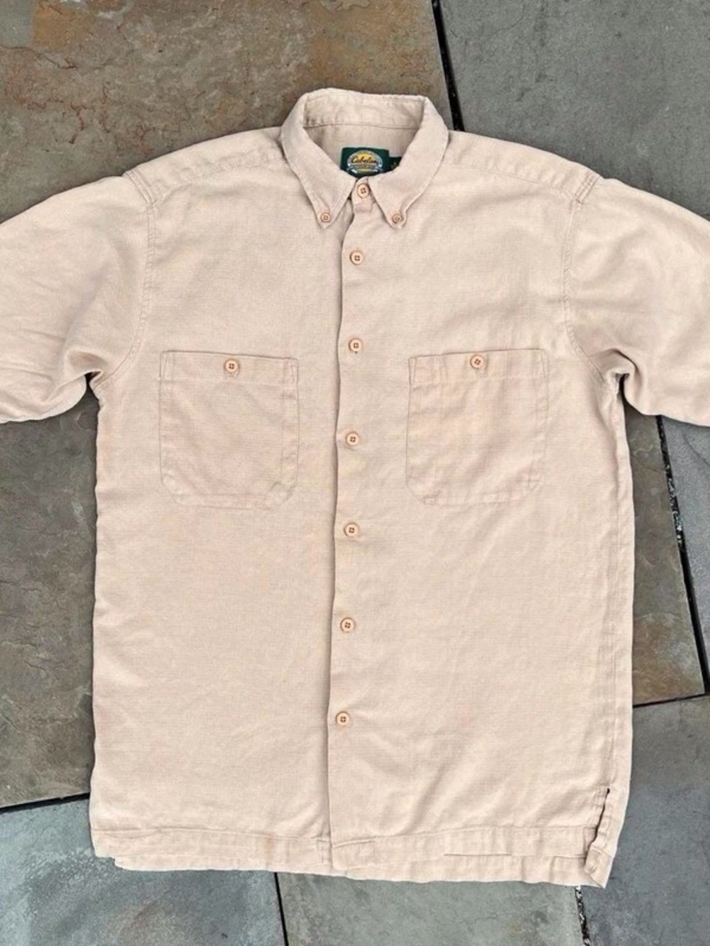 Cabela's Men's Button-Down Short-Sleeve Shirt in Light Beige